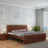 Olivia Solid Sheesham Wood Bed Without Storage (Queen Size, Natural Finish)